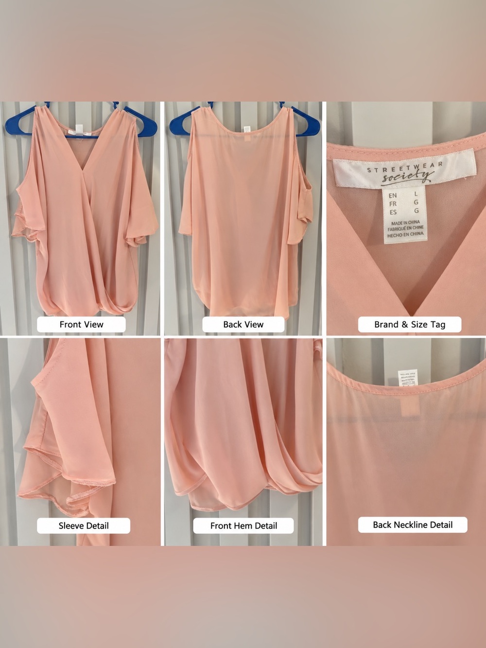 Street Level Peach Cold-Shoulder Draped Blouse